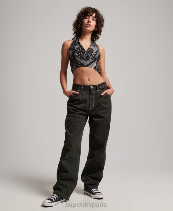 Superdry femmes pantalon de charpentier contrastant D64Z2558 vêtements vert