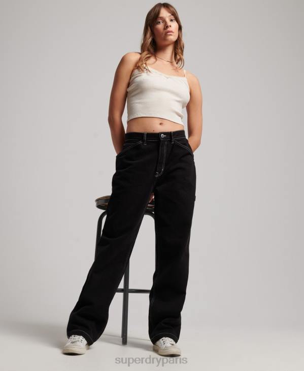 Superdry femmes pantalon de charpentier contrastant D64Z2564 vêtements noir