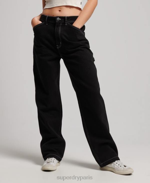 Superdry femmes pantalon de charpentier contrastant D64Z2564 vêtements noir