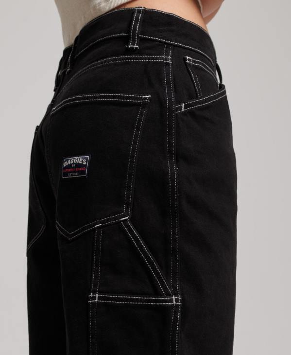 Superdry femmes pantalon de charpentier contrastant D64Z2564 vêtements noir