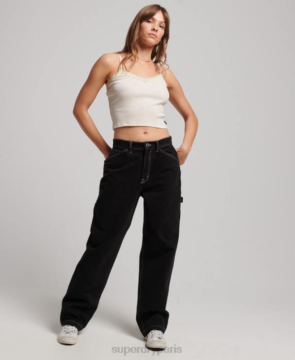 Superdry femmes pantalon de charpentier contrastant D64Z2564 vêtements noir