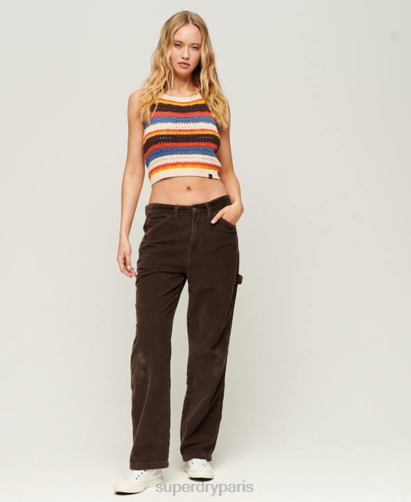 Superdry femmes pantalon de charpentier en velours côtelé D64Z2568 vêtements brun