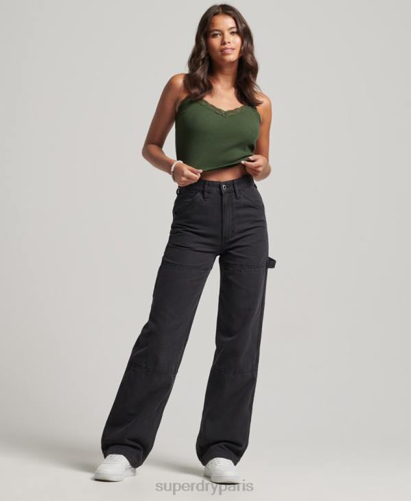 Superdry femmes pantalon de charpentier à jambe large D64Z2559 vêtements noir