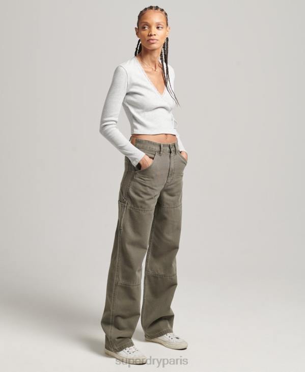 Superdry femmes pantalon de charpentier à jambe large D64Z2583 vêtements kaki