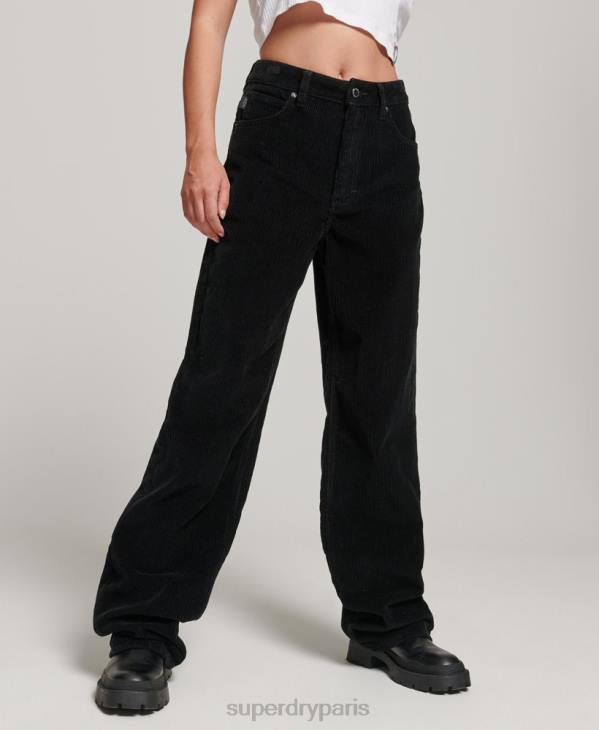 Superdry femmes pantalon large vintage en velours côtelé D64Z2577 vêtements noir
