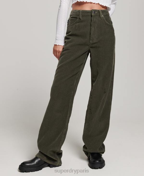 Superdry femmes pantalon large vintage en velours côtelé D64Z2586 vêtements kaki