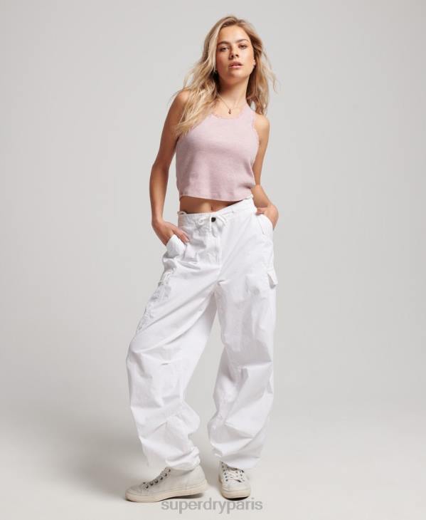 Superdry femmes pantalon parachute baggy D64Z1979 vêtements blanc