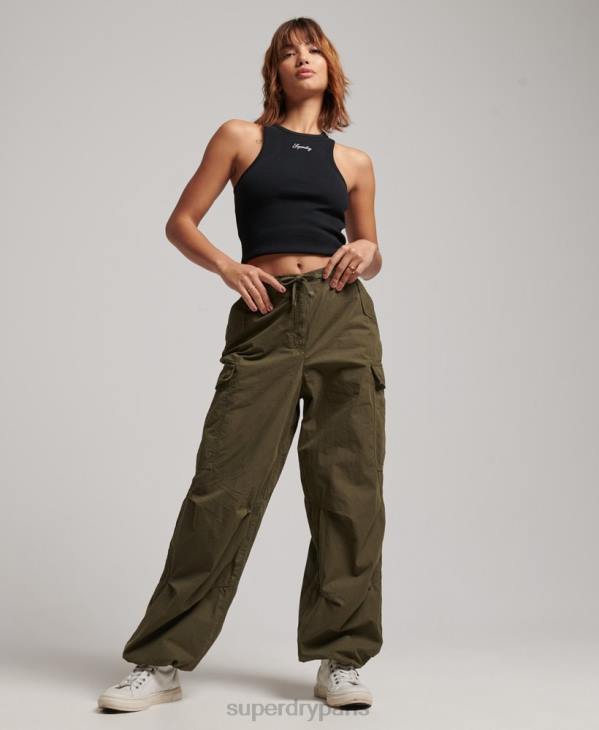 Superdry femmes pantalon parachute baggy D64Z2095 vêtements vert