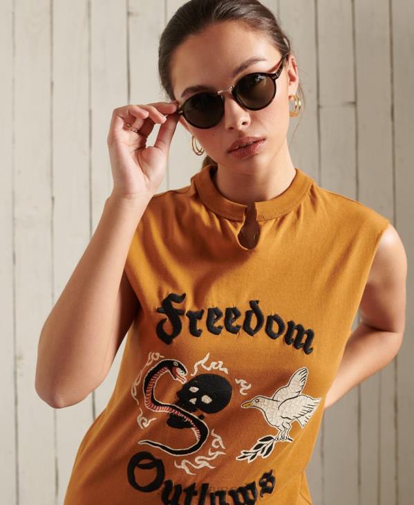 Superdry femmes débardeur à bande bohème D64Z3081 vêtements orange