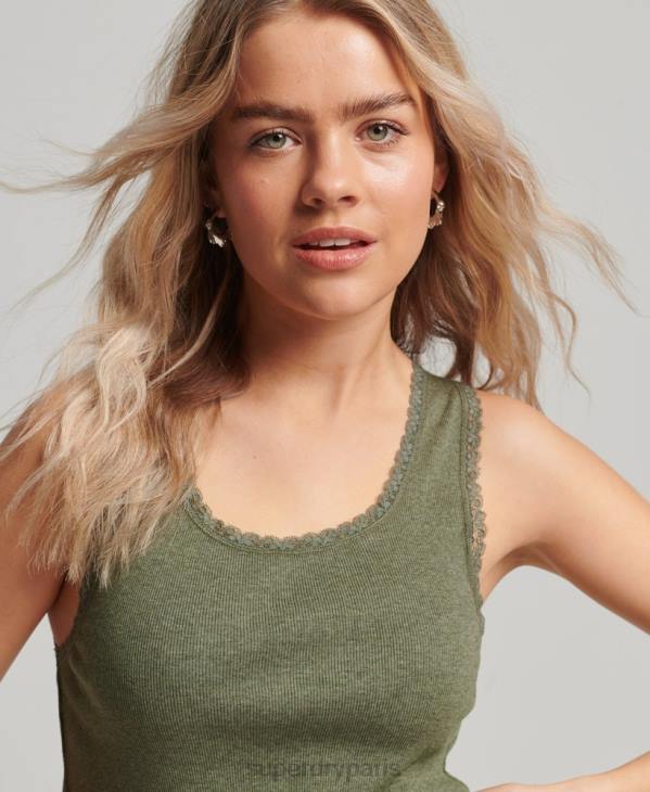 Superdry femmes débardeur bordé de dentelle D64Z1954 vêtements vert
