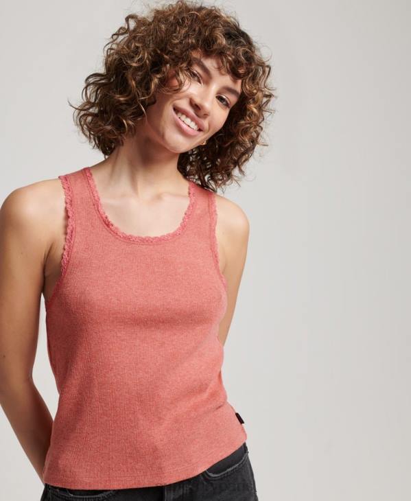 Superdry femmes débardeur bordé de dentelle D64Z2343 vêtements corail