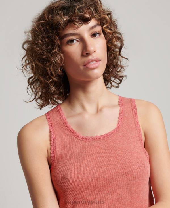 Superdry femmes débardeur bordé de dentelle D64Z2343 vêtements corail