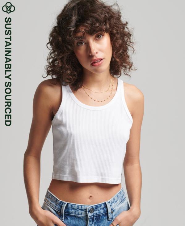 Superdry femmes débardeur court côtelé vintage en coton bio D64Z6699 vêtements blanc