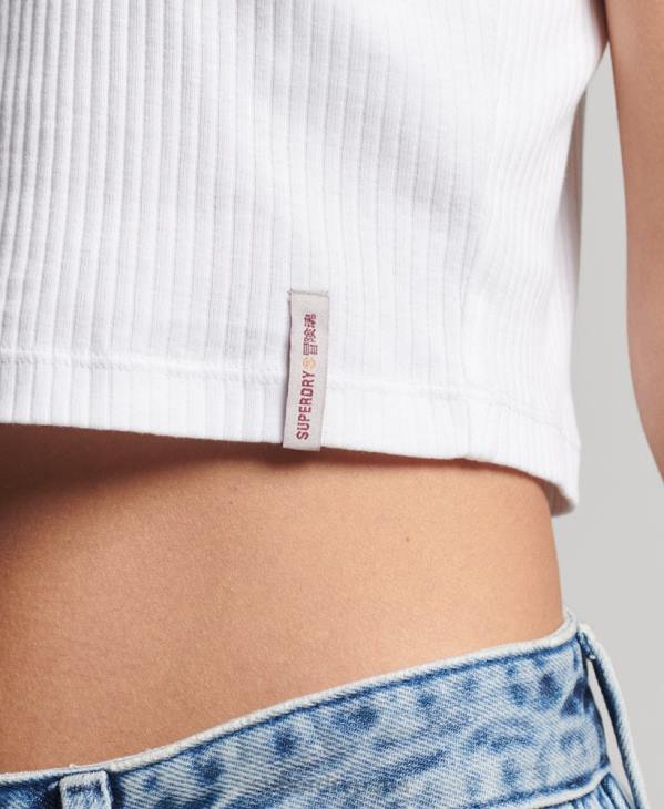 Superdry femmes débardeur court côtelé vintage en coton bio D64Z6699 vêtements blanc