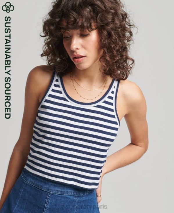 Superdry femmes débardeur court côtelé vintage en coton bio D64Z6700 vêtements marine