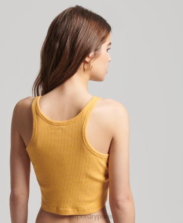 Superdry femmes débardeur court côtelé vintage en coton bio D64Z6701 vêtements jaune
