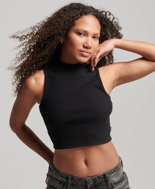 Superdry femmes débardeur court à col montant D64Z2953 vêtements noir