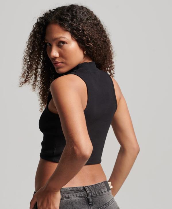 Superdry femmes débardeur court à col montant D64Z2953 vêtements noir