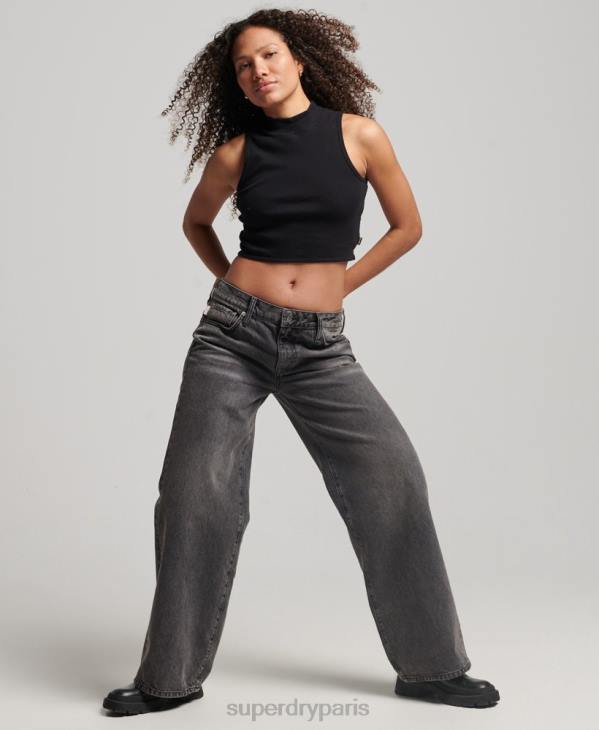 Superdry femmes débardeur court à col montant D64Z2953 vêtements noir