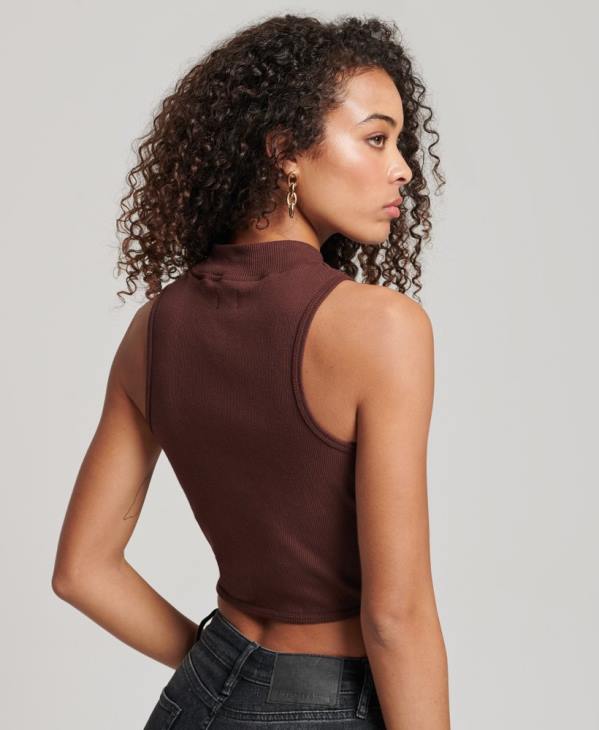 Superdry femmes débardeur court à col montant D64Z2954 vêtements brun