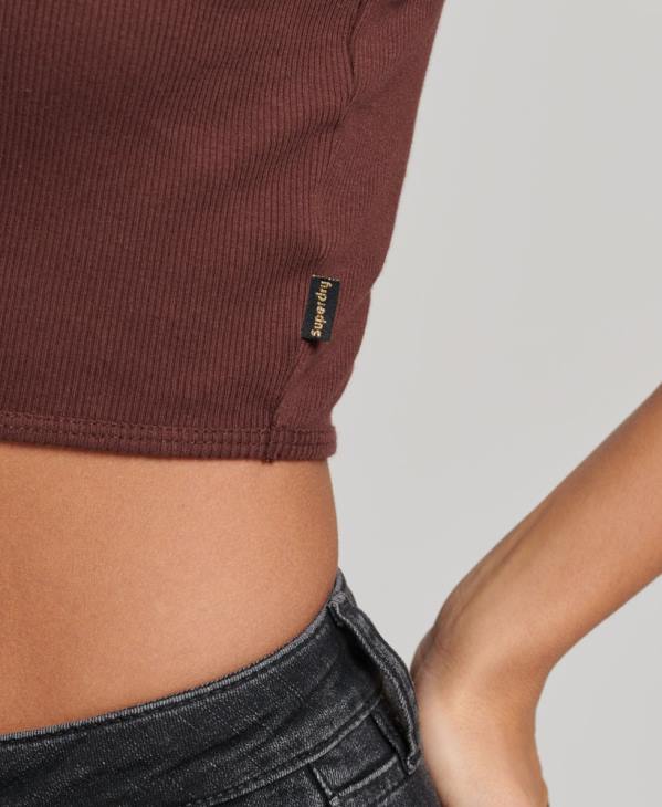 Superdry femmes débardeur court à col montant D64Z2954 vêtements brun
