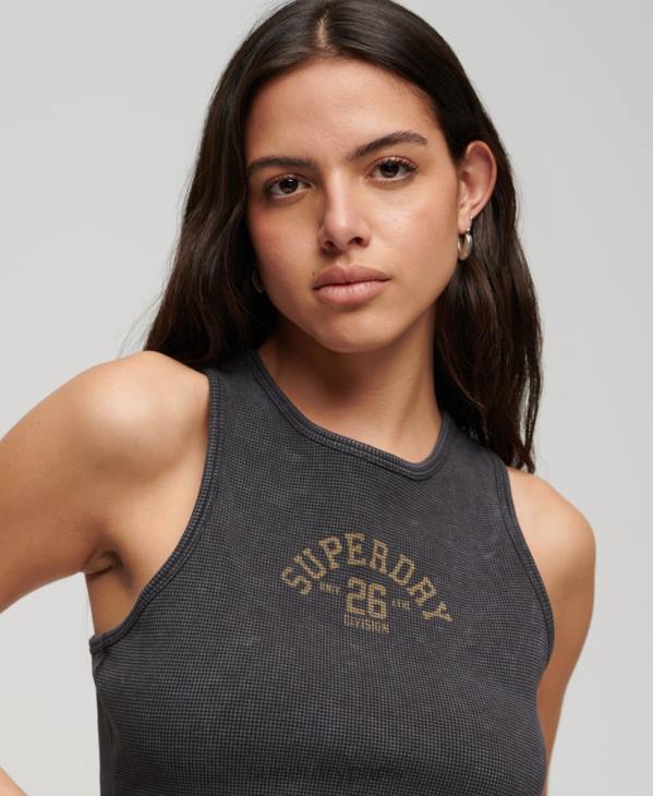 Superdry femmes débardeur court gaufré Athletic Essentials D64Z1960 vêtements gris foncé