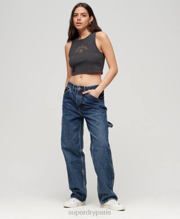 Superdry femmes débardeur court gaufré Athletic Essentials D64Z1960 vêtements gris foncé