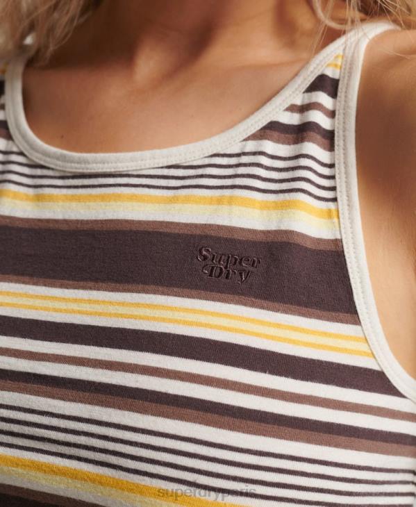 Superdry femmes débardeur de surf à rayures vintage D64Z2962 vêtements brun