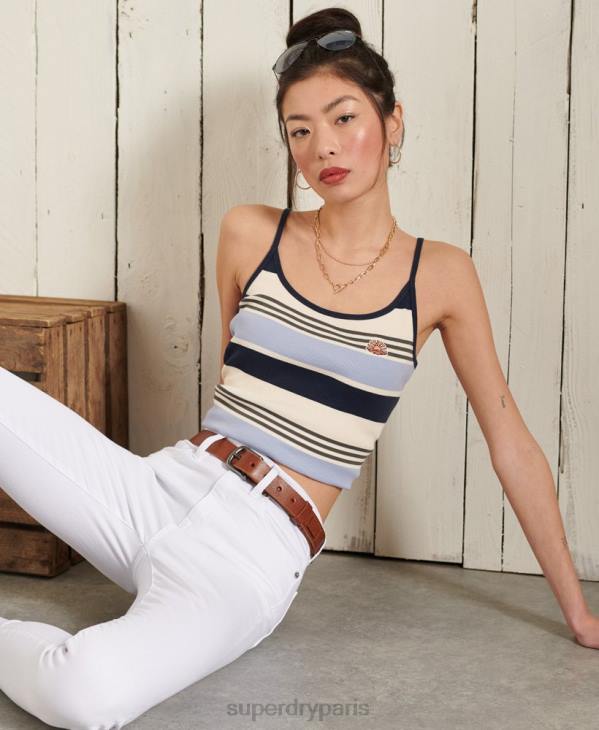 Superdry femmes débardeur en coton biologique à rayures cali racer D64Z3076 vêtements bleu