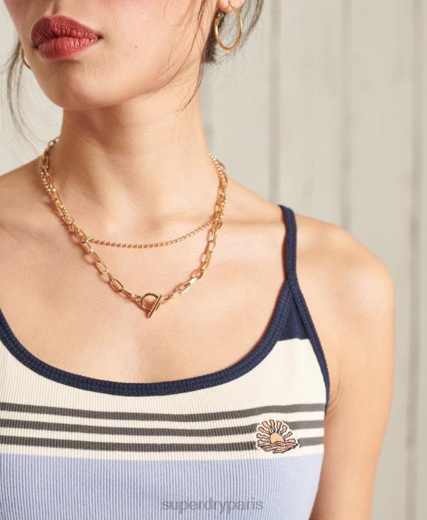 Superdry femmes débardeur en coton biologique à rayures cali racer D64Z3076 vêtements bleu