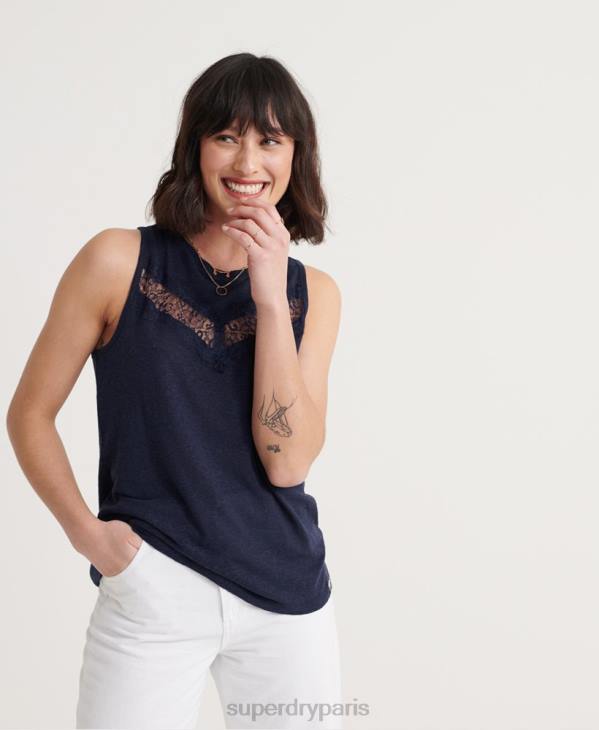 Superdry femmes débardeur en dentelle à chevrons D64Z3086 vêtements marine