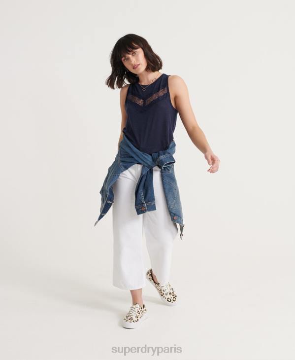 Superdry femmes débardeur en dentelle à chevrons D64Z3086 vêtements marine