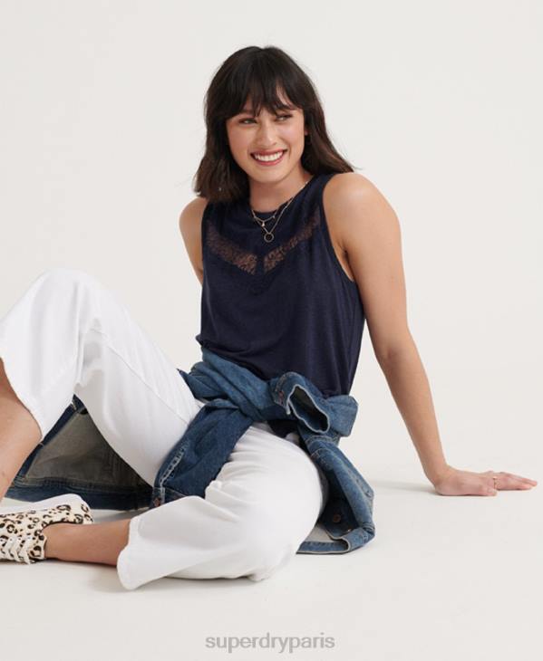 Superdry femmes débardeur en dentelle à chevrons D64Z3086 vêtements marine