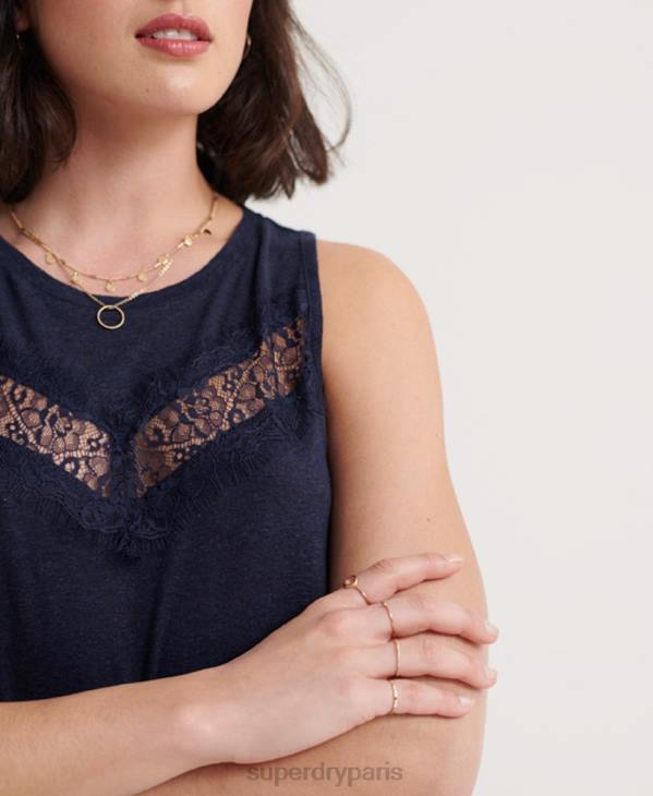 Superdry femmes débardeur en dentelle à chevrons D64Z3086 vêtements marine