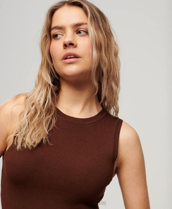 Superdry femmes débardeur en maille fine D64Z1993 vêtements brun