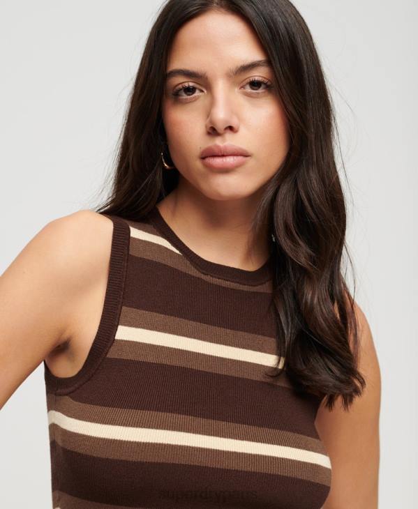 Superdry femmes débardeur en maille fine D64Z2105 vêtements brun