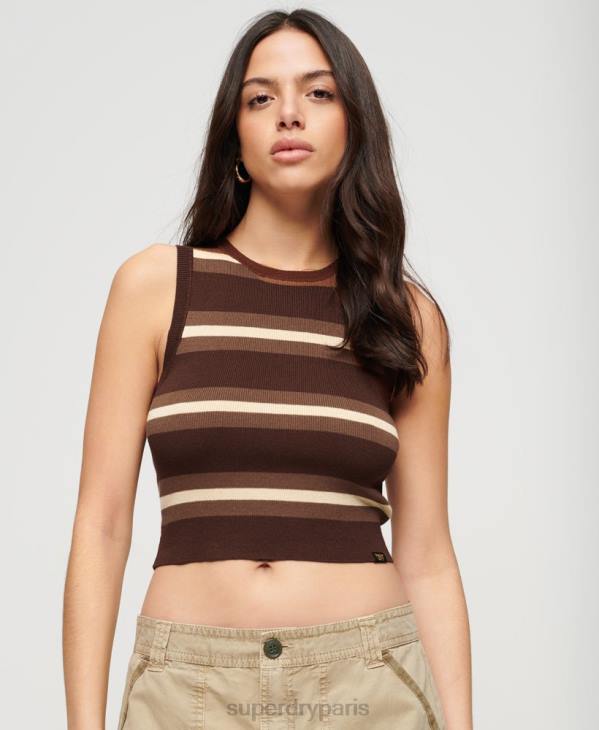 Superdry femmes débardeur en maille fine D64Z2105 vêtements brun