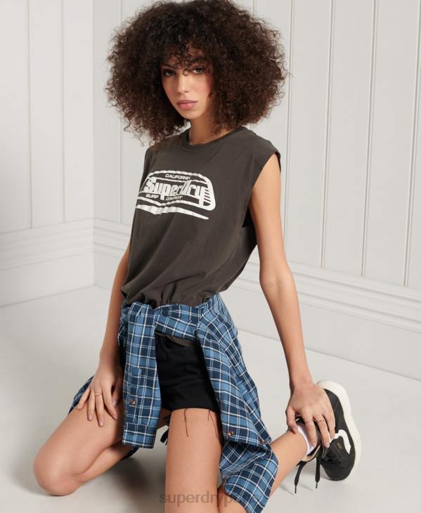 Superdry femmes débardeur graphique cali surf D64Z6719 vêtements gris foncé