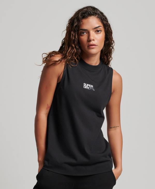 Superdry femmes débardeur long col cheminée en coton bio D64Z2881 vêtements noir