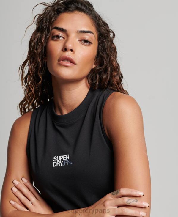 Superdry femmes débardeur long col cheminée en coton bio D64Z2881 vêtements noir