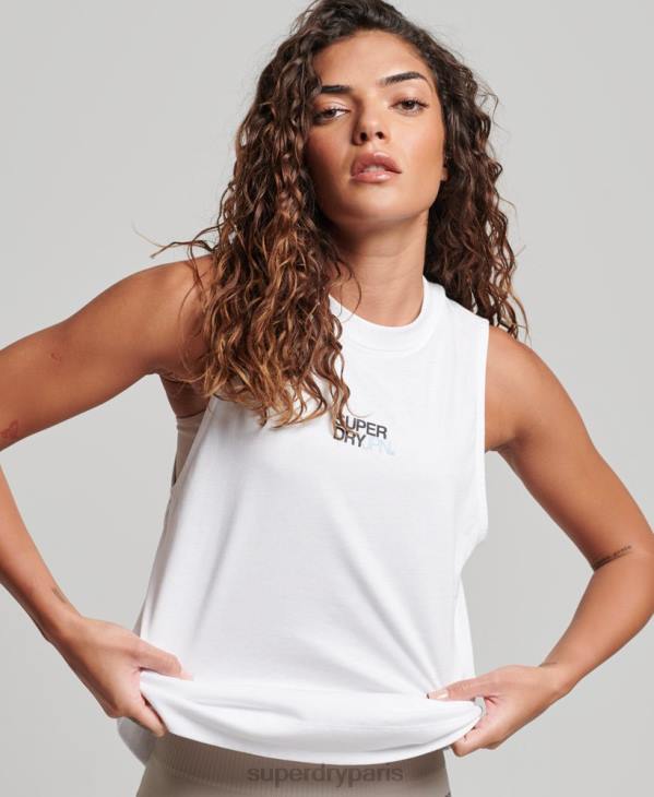 Superdry femmes débardeur long col cheminée en coton bio D64Z3009 vêtements blanc