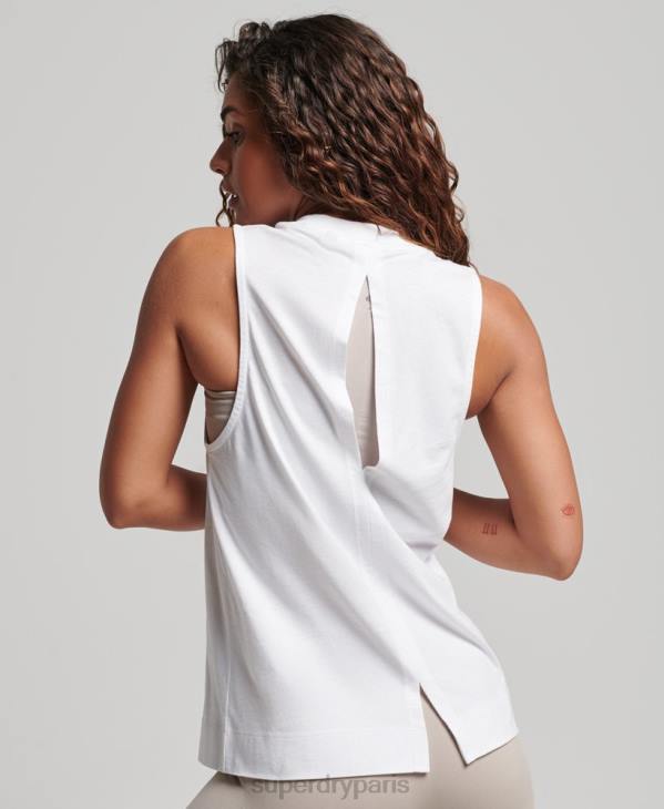 Superdry femmes débardeur long col cheminée en coton bio D64Z3009 vêtements blanc