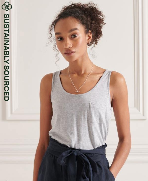 Superdry femmes débardeur à poche en coton bio D64Z6728 vêtements gris clair