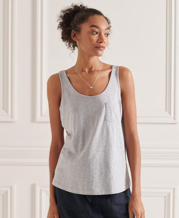 Superdry femmes débardeur à poche en coton bio D64Z6728 vêtements gris clair