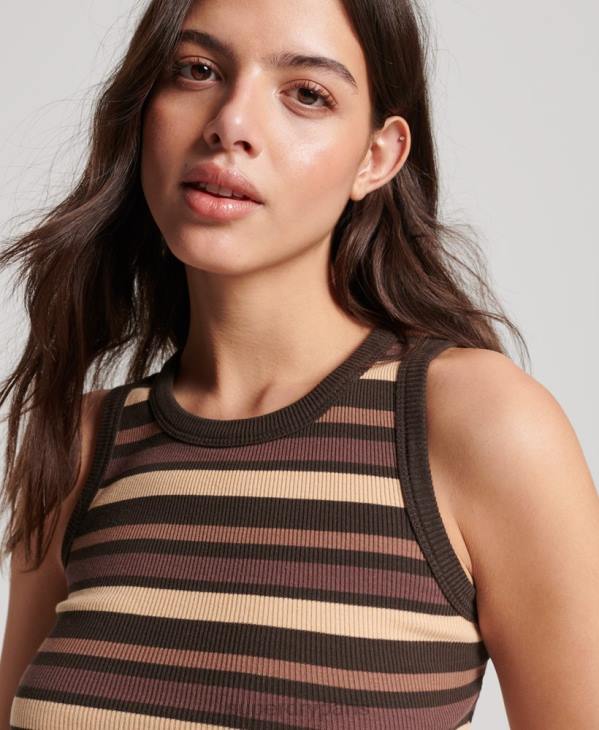 Superdry femmes débardeur rayé à côtes nageur D64Z6715 vêtements brun