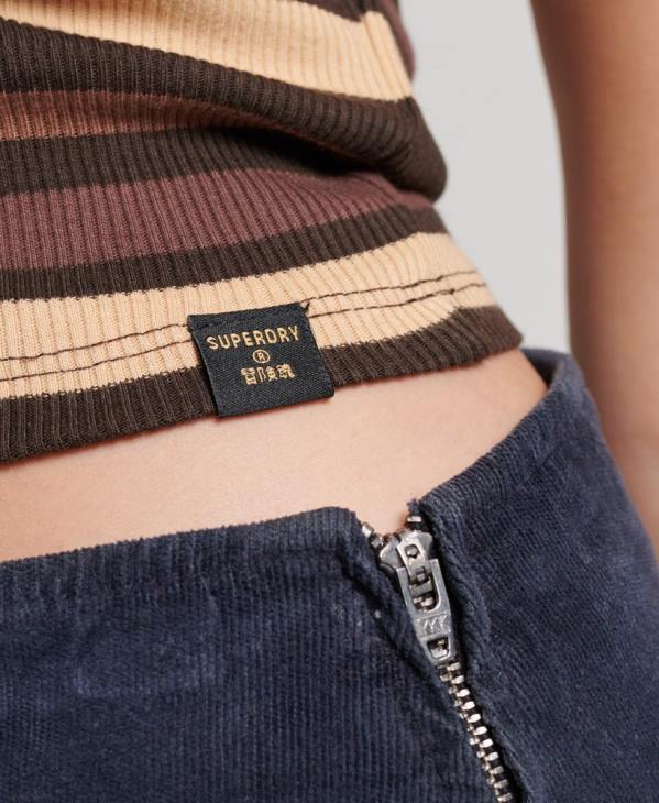 Superdry femmes débardeur rayé à côtes nageur D64Z6715 vêtements brun