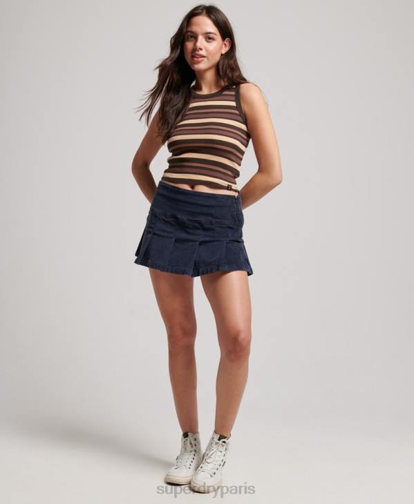 Superdry femmes débardeur rayé à côtes nageur D64Z6715 vêtements brun