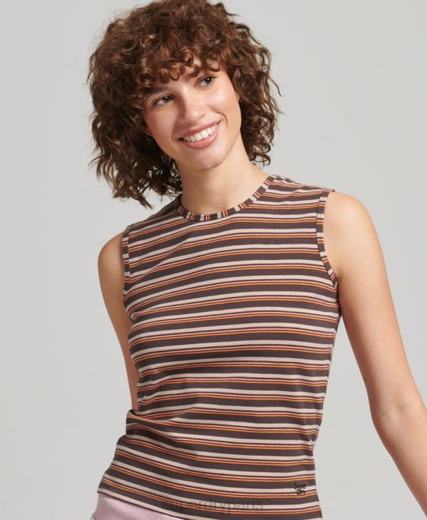 Superdry femmes débardeur à rayures cali D64Z6525 vêtements brun