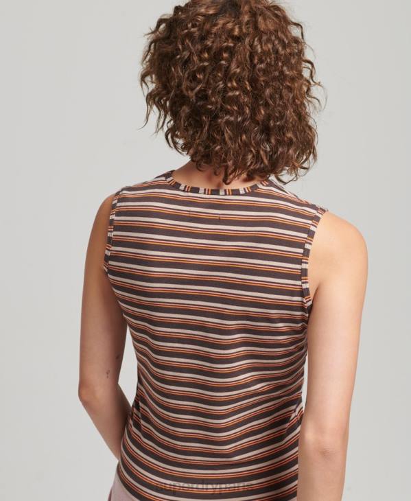 Superdry femmes débardeur à rayures cali D64Z6525 vêtements brun