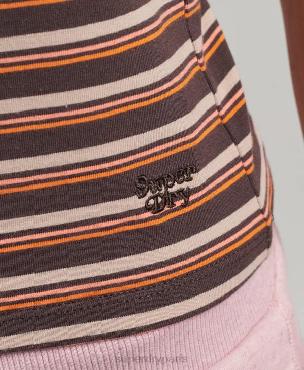 Superdry femmes débardeur à rayures cali D64Z6525 vêtements brun